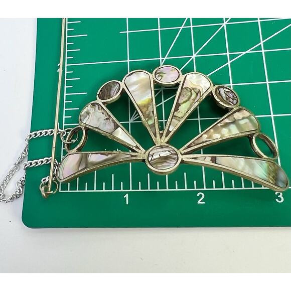 Vintage Alpaca Silver Mexico Abalone Mother Of Pearl Inlay Hair Barrette Clip 3” - Picture 8 of 9